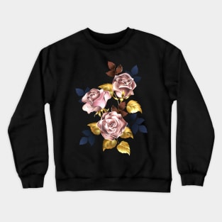 Pink Gold Roses with leaves Crewneck Sweatshirt